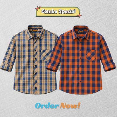 2 Pc Combo Premium Soft Cotton Check Shirt