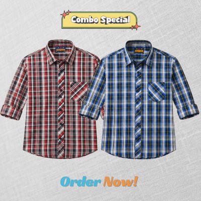 2 Pc Combo Premium Soft Cotton Check Shirt