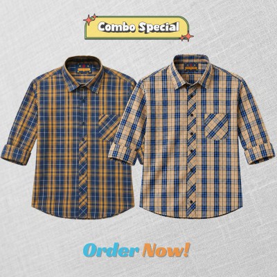 2 Pc Combo Premium Soft Cotton Check Shirt
