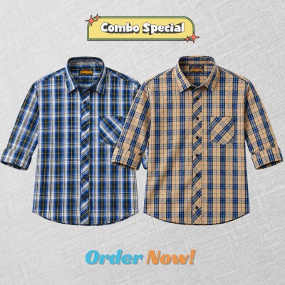 2 Pc Combo Premium Soft Cotton Check Shirt