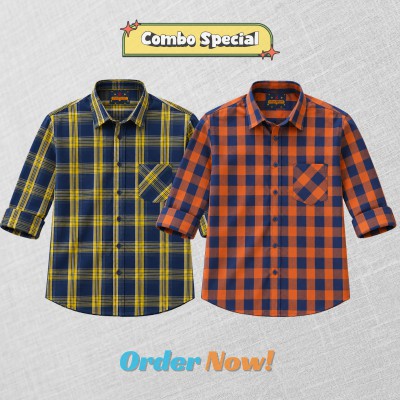2 Pc Combo Premium Soft Cotton Check Shirt