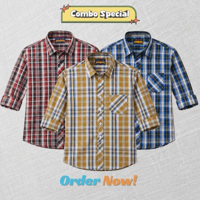 3 Pc Combo Premium Soft Cotton Check Shirt