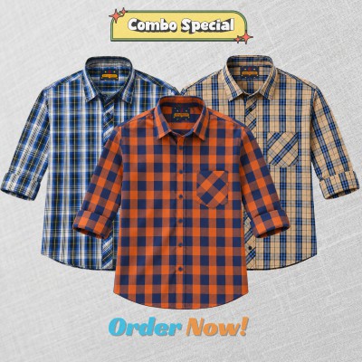 3 Pc Combo Premium Soft Cotton Check Shirt