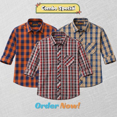 3 Pc Combo Premium Soft Cotton Check Shirt