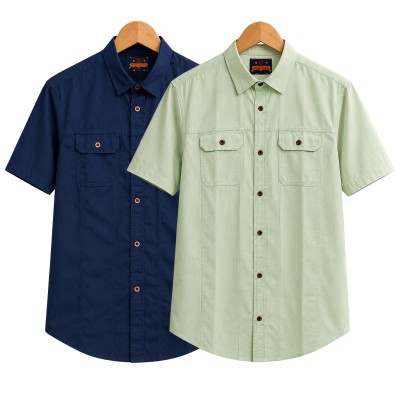 2 Pack Combo Premium Short Sleeves Double Pocket Panel Shirt