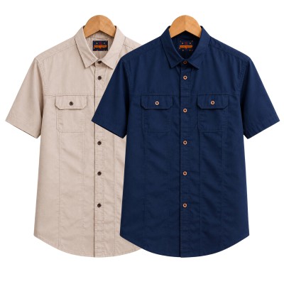 2 Pack Combo Premium Short Sleeves Double Pocket Panel Shirt
