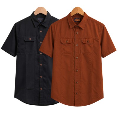 2 Pack Combo Premium Short Sleeves Double Pocket Panel Shirt