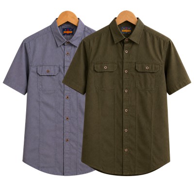 2 Pack Combo Premium Short Sleeves Double Pocket Panel Shirt