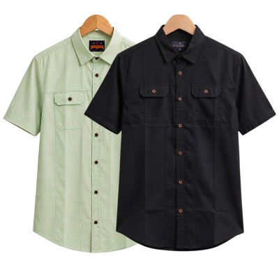 2 Pack Combo Premium Short Sleeves Double Pocket Panel Shirt