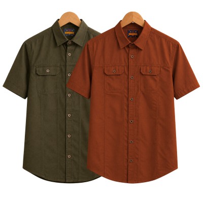 2 Pack Combo Premium Short Sleeves Double Pocket Panel Shirt