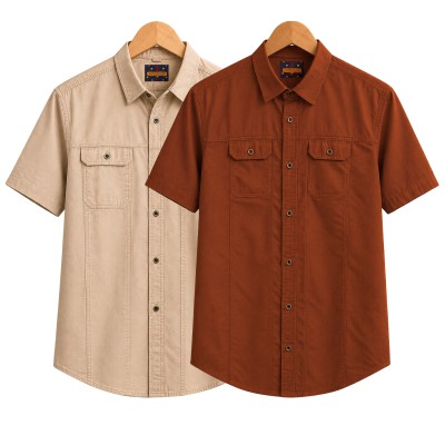2 Pack Combo Premium Short Sleeves Double Pocket Panel Shirt