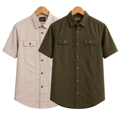 2 Pack Combo Premium Short Sleeves Double Pocket Panel Shirt