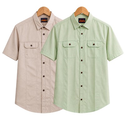 2 Pack Combo Premium Short Sleeves Double Pocket Panel Shirt