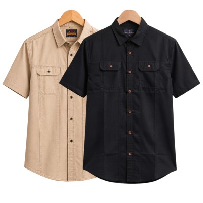 2 Pack Combo Premium Short Sleeves Double Pocket Panel Shirt