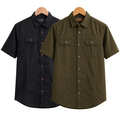 2 Pack Combo Premium Short Sleeves Double Pocket Panel Shirt