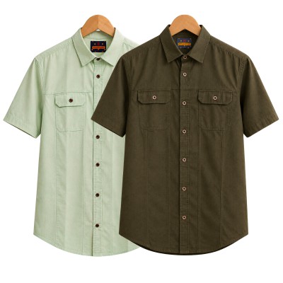 2 Pack Combo Premium Short Sleeves Double Pocket Panel Shirt