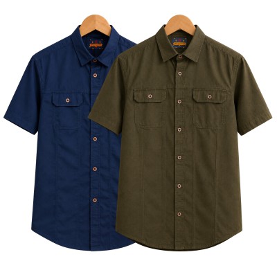 2 Pack Combo Premium Short Sleeves Double Pocket Panel Shirt