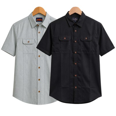 2 Pack Combo Premium Short Sleeves Double Pocket Panel Shirt