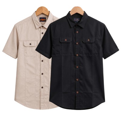 2 Pack Combo Premium Short Sleeves Double Pocket Panel Shirt
