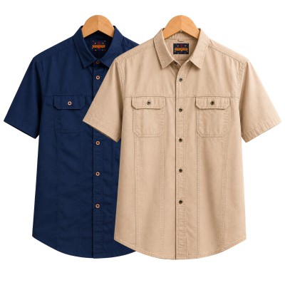 2 Pack Combo Premium Short Sleeves Double Pocket Panel Shirt