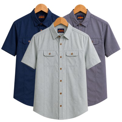 3 Pack Combo Premium Short Sleeves Double Pocket Panel Shirt