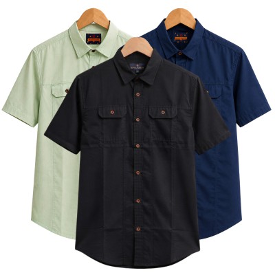 3 Pack Combo Premium Short Sleeves Double Pocket Panel Shirt