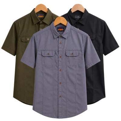 3 Pack Combo Premium Short Sleeves Double Pocket Panel Shirt