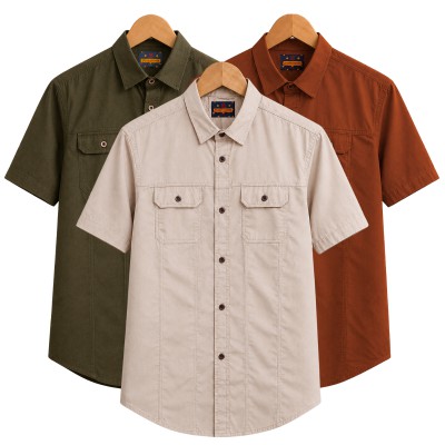 3 Pack Combo Premium Short Sleeves Double Pocket Panel Shirt