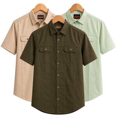 3 Pack Combo Premium Short Sleeves Double Pocket Panel Shirt