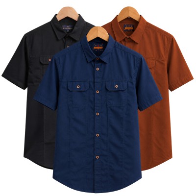 3 Pack Combo Premium Short Sleeves Double Pocket Panel Shirt