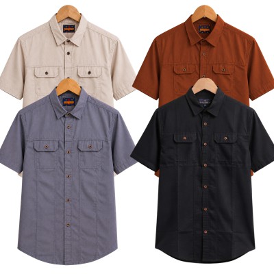 4  Pack Combo Premium Short Sleeves Double Pocket Panel Shirt