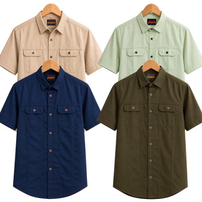 4  Pack Combo Premium Short Sleeves Double Pocket Panel Shirt