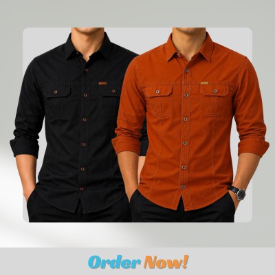 2 pc Combo Premium Full Sleeves Double Pocket Panel Shirt