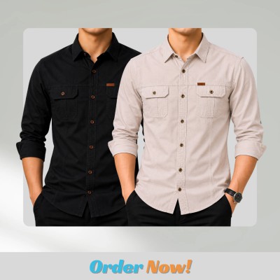 2 pc Combo Premium Full Sleeves Double Pocket Panel Shirt