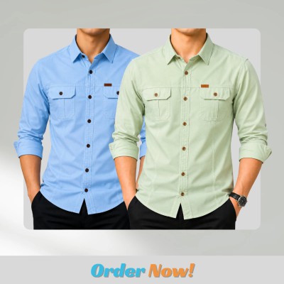 2 pc Combo Premium Full Sleeves Double Pocket Panel Shirt