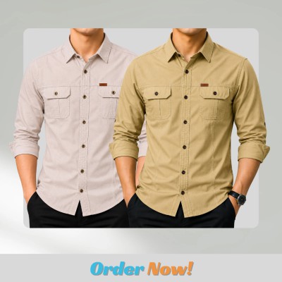 2 pc Combo Premium Full Sleeves Double Pocket Panel Shirt