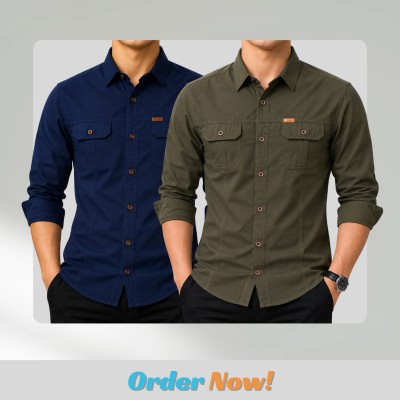 2 pc Combo Premium Full Sleeves Double Pocket Panel Shirt