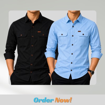 2 pc Combo Premium Full Sleeves Double Pocket Panel Shirt