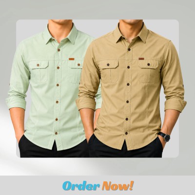 2 pc Combo Premium Full Sleeves Double Pocket Panel Shirt