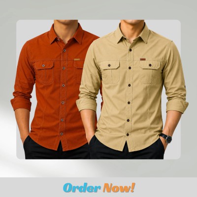 2 pc Combo Premium Full Sleeves Double Pocket Panel Shirt