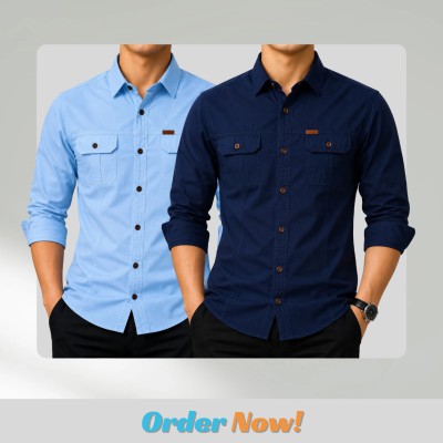 2 pc Combo Premium Full Sleeves Double Pocket Panel Shirt