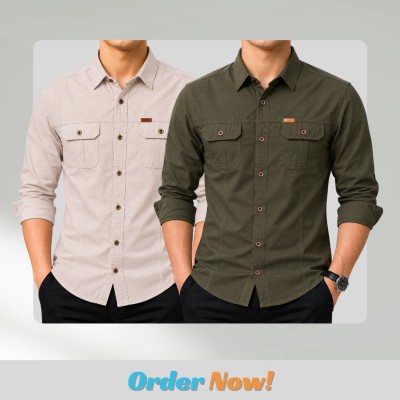 2 pc Combo Premium Full Sleeves Double Pocket Panel Shirt