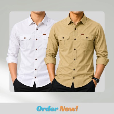 2 pc Combo Premium Full Sleeves Double Pocket Panel Shirt