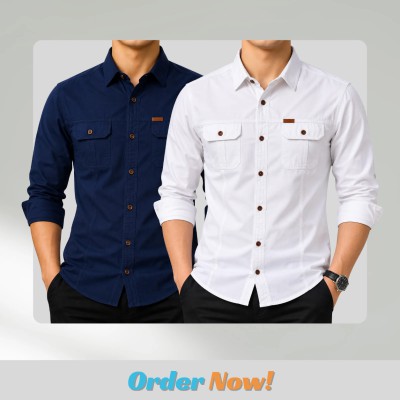 2 pc Combo Premium Full Sleeves Double Pocket Panel Shirt