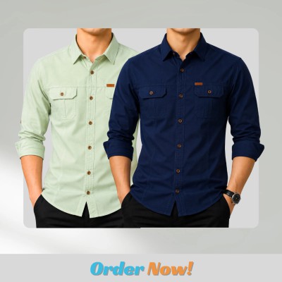 2 pc Combo Premium Full Sleeves Double Pocket Panel Shirt