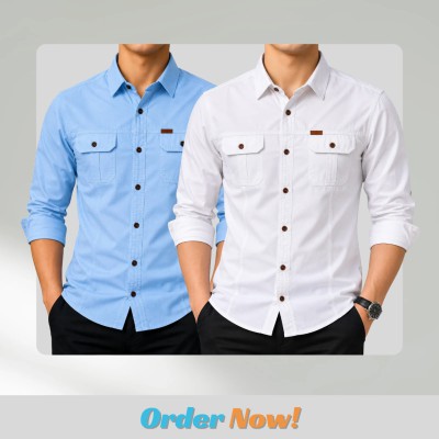 2 pc Combo Premium Full Sleeves Double Pocket Panel Shirt