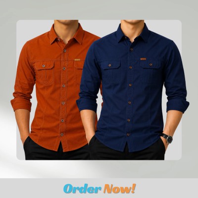 2 pc Combo Premium Full Sleeves Double Pocket Panel Shirt