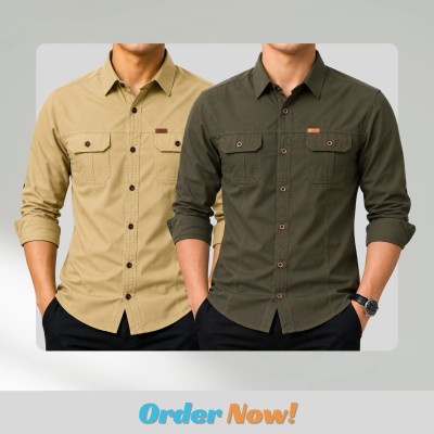 2 pc Combo Premium Full Sleeves Double Pocket Panel Shirt