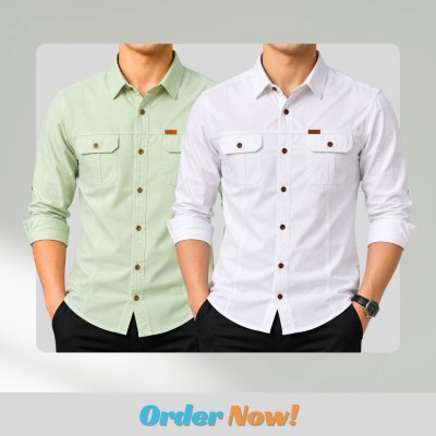 2 pc Combo Premium Full Sleeves Double Pocket Panel Shirt