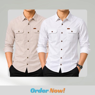 2 pc Combo Premium Full Sleeves Double Pocket Panel Shirt